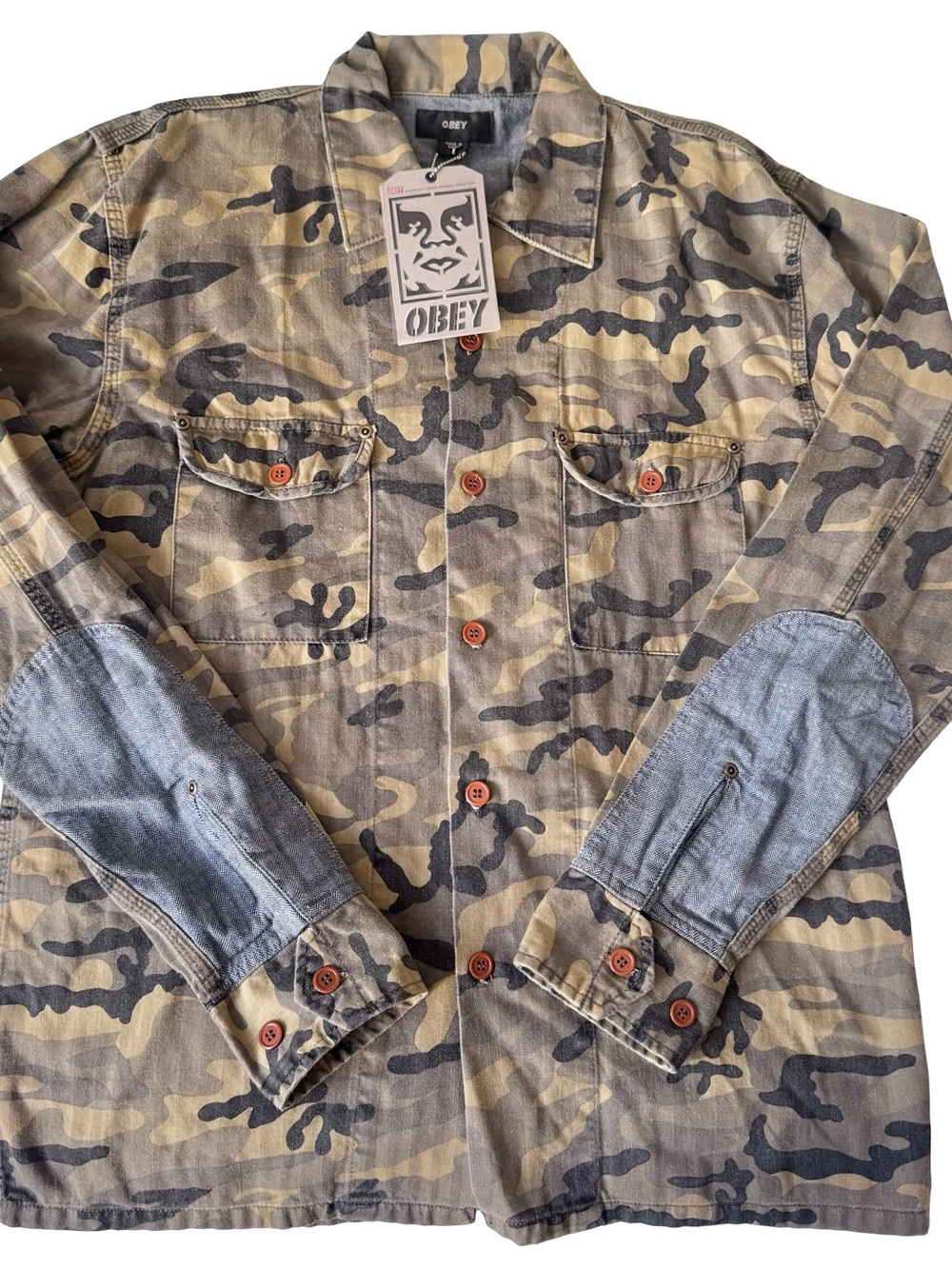 Obey Men's Camo Button-Down Shirt Jacket in Green and Brown